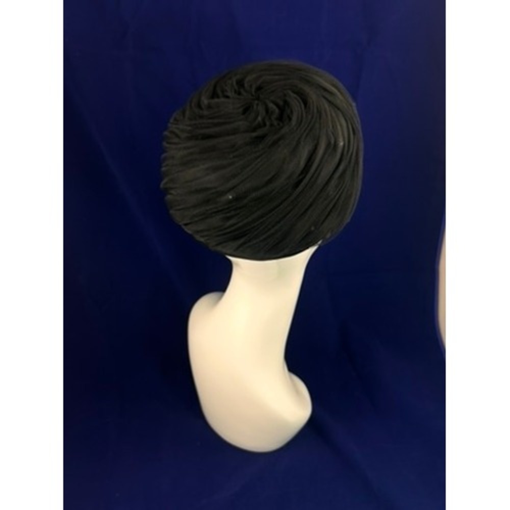 Vintage 1960s Holt Renfrew Black Draped Hat Turban Style Textured Minimalist Hat - Picture 3 of 9